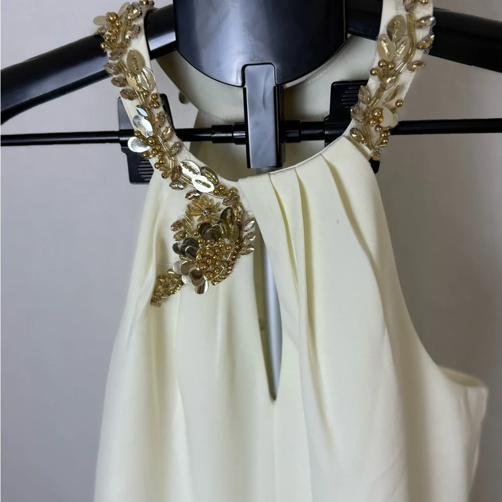 Marchesa Notte | Ivory Beaded Halter Neck Gown Size S - Picture 3 of 9